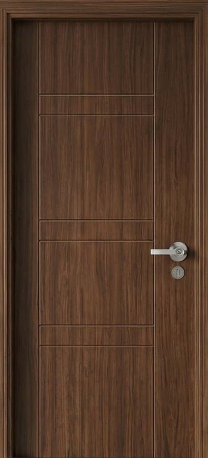 KASSA Groove Walnut Line Groove door in dark walnut, fitted on the wall
